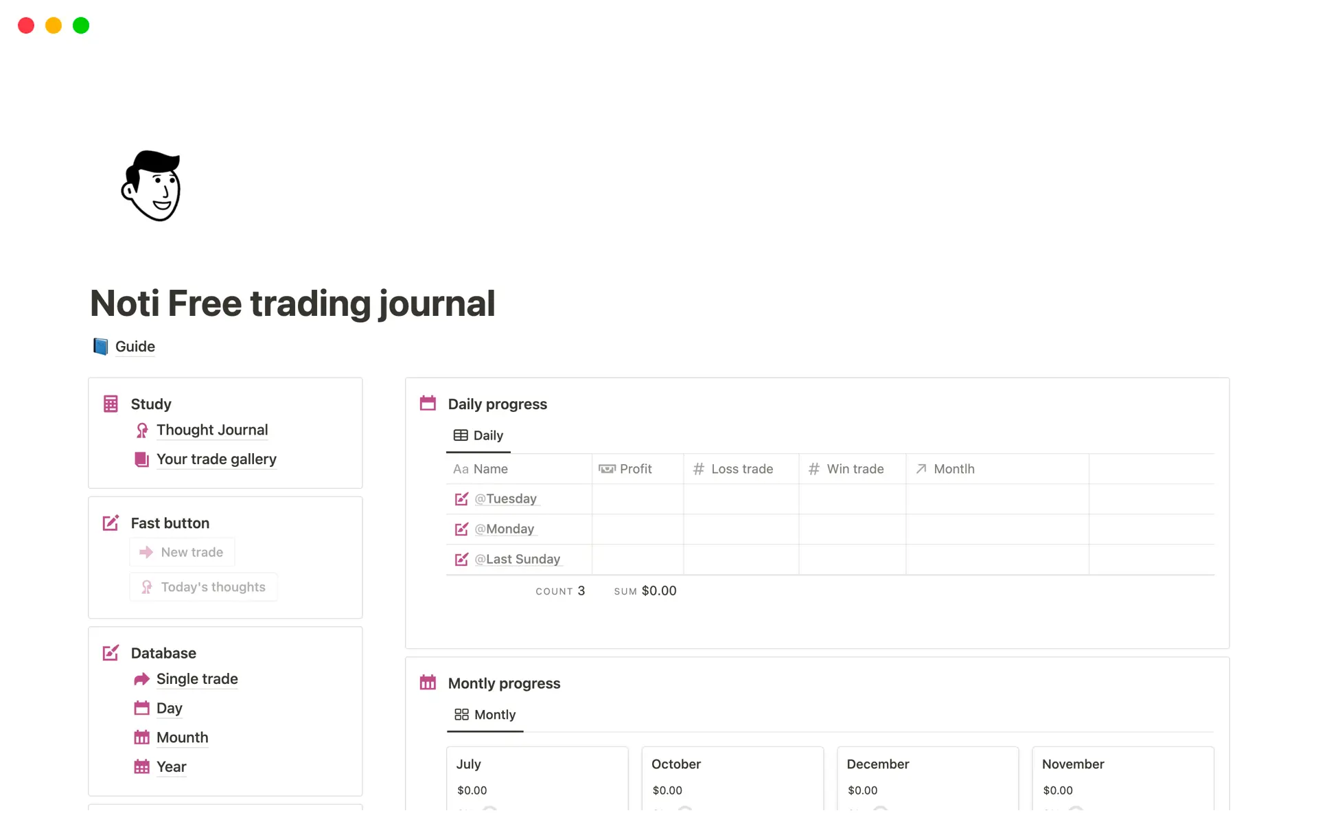 Free Trading Journal by Noti Trader - desktop preview
